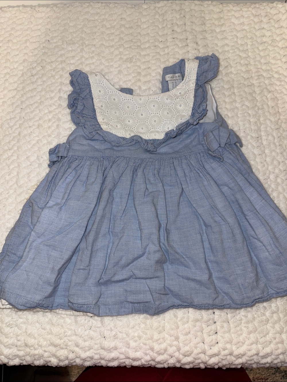 Tahari Light Blue Cotton Eyelet Yoke Ruffle Tank Top